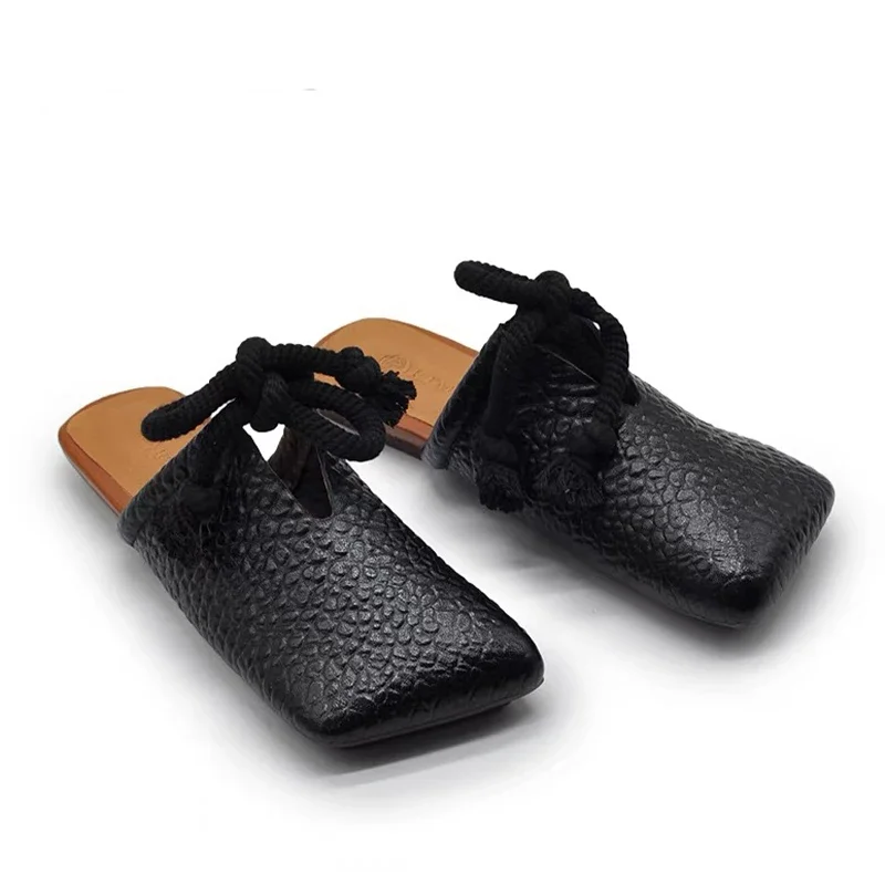 ساحة تو الشقق النعال النساء مصمم البغال أحذية موضة صندل كاجوال 2025 الصيف Slingback الوجه يتخبط Sandalias De Mujer