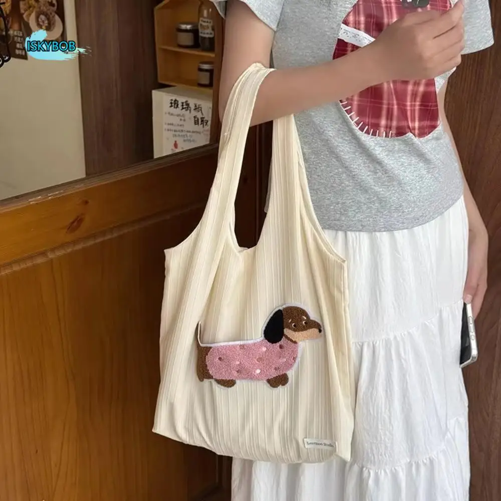 

Korean Style Cartoon Animals Tote Bag Versatile Large Capacity Canvas Shoulder Bag Casual Commuting Women's Armpit Bag Female