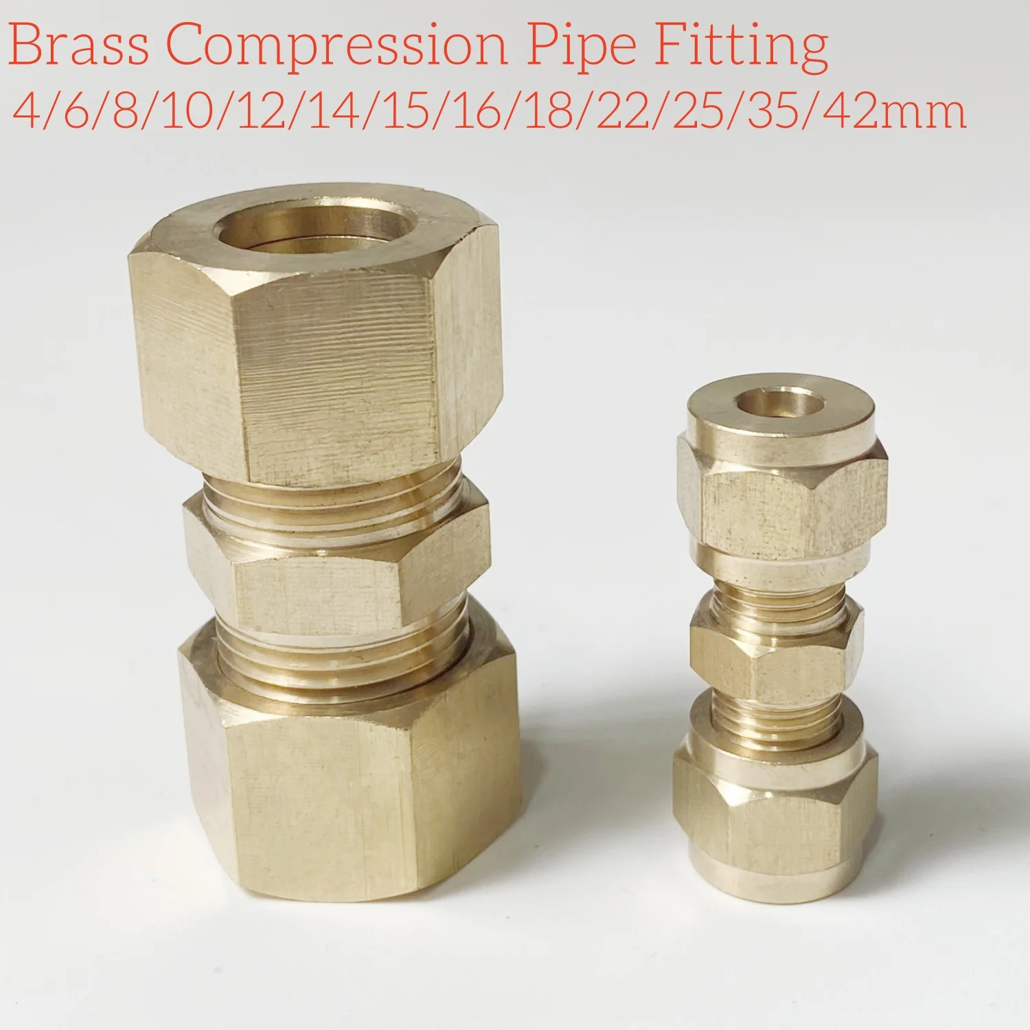 Fit Tube OD 4/6/8/10/12/14/15/16/18/22/25/35/42mm Brass Compression Pipe Fitting Connector Adapter Coupler with Ferrule Ring