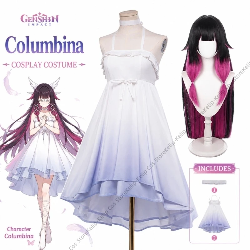 disfraz-de-columbina-de-genshin-impact-conjunto-de-pijama-y-camison-blanco-azul-diadema-disfraz-para-halloween-carnaval-y-comic-con