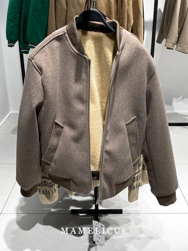 

MAMELICCE Original design Baseball collar woolen jacket coat Fleece-lined Thickened casual coat short jackets Men's Clothing top