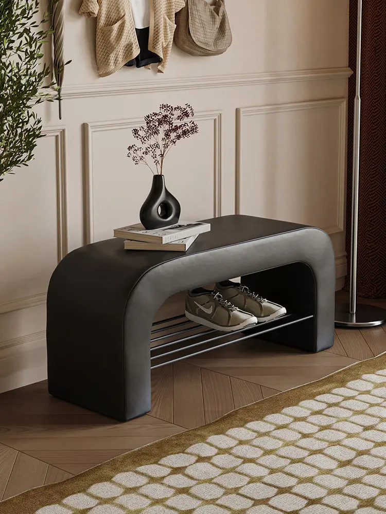 Home shoe change stool bedroom bedside stool bench living room nappa leather sofa stool cream wind can sit shoe rack