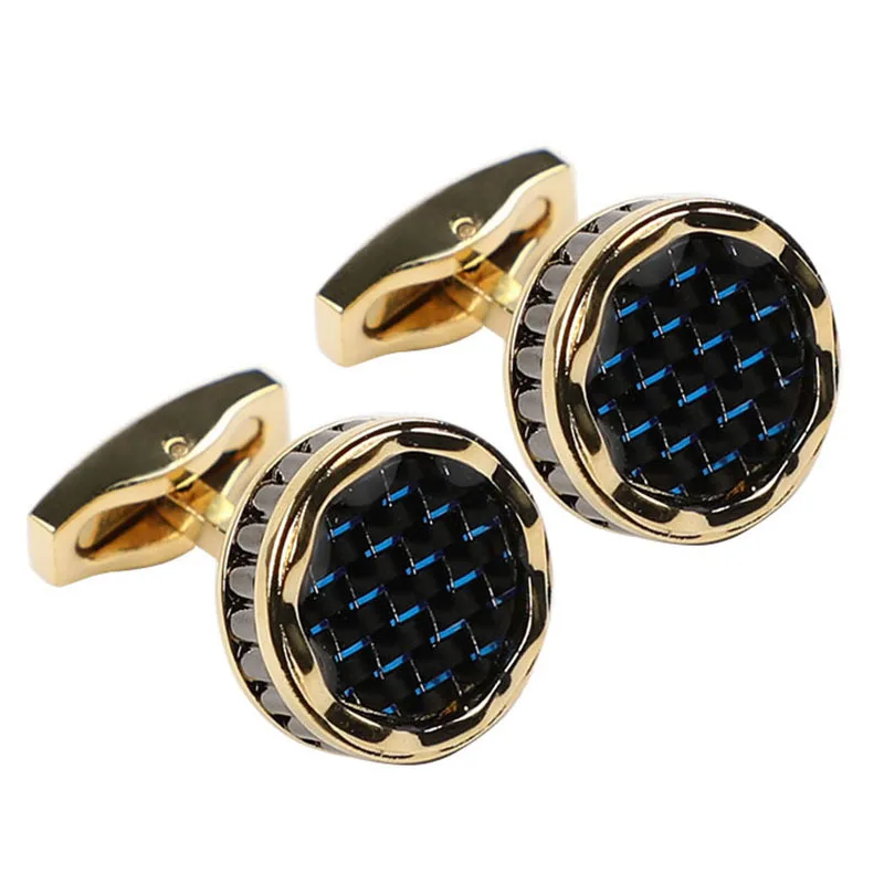

Casual Business Men's French Cufflinks Sleeve Spikes, Copper Material, Carbon Fiber Round Plated Real Gold Cufflinks