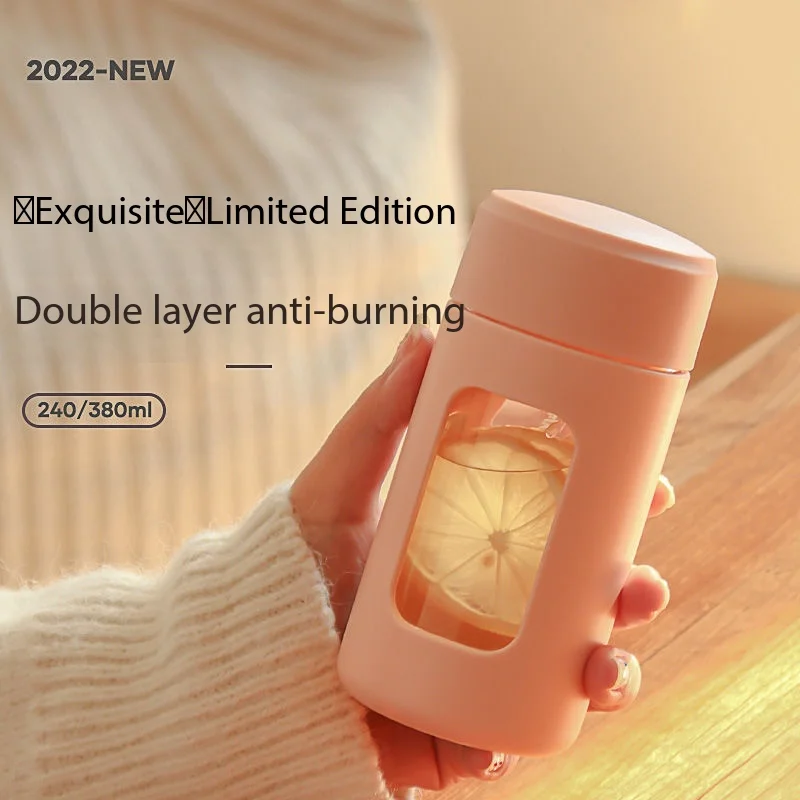 Home Drinkware Summer mini cute glass water cup for girls, high-looking, anti-fall, insulated, portable, compact office cup