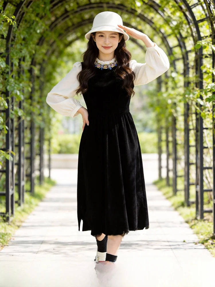

plus Size Women's Dress Waist-Cinching Slimming Long Sleeve Retro Patchwork Maxi Dress Commute Style Standard Fit Polyester F...