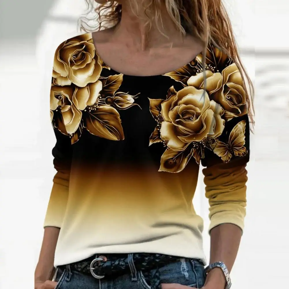 Women Shirt Floral Print Gradient Color All Match Daily Wear Spring Blouse roupas femininas Блузки blusas рубашка женская