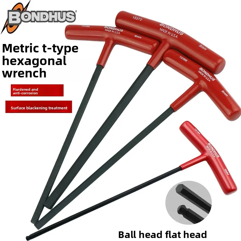 BONDHUS US Made T Style Metric Hex Wrench Hex Key 2 2 5 3 4 5 6 8MM Anti Slip Handle Sturdy Hand Tool for Workshop Maintenance