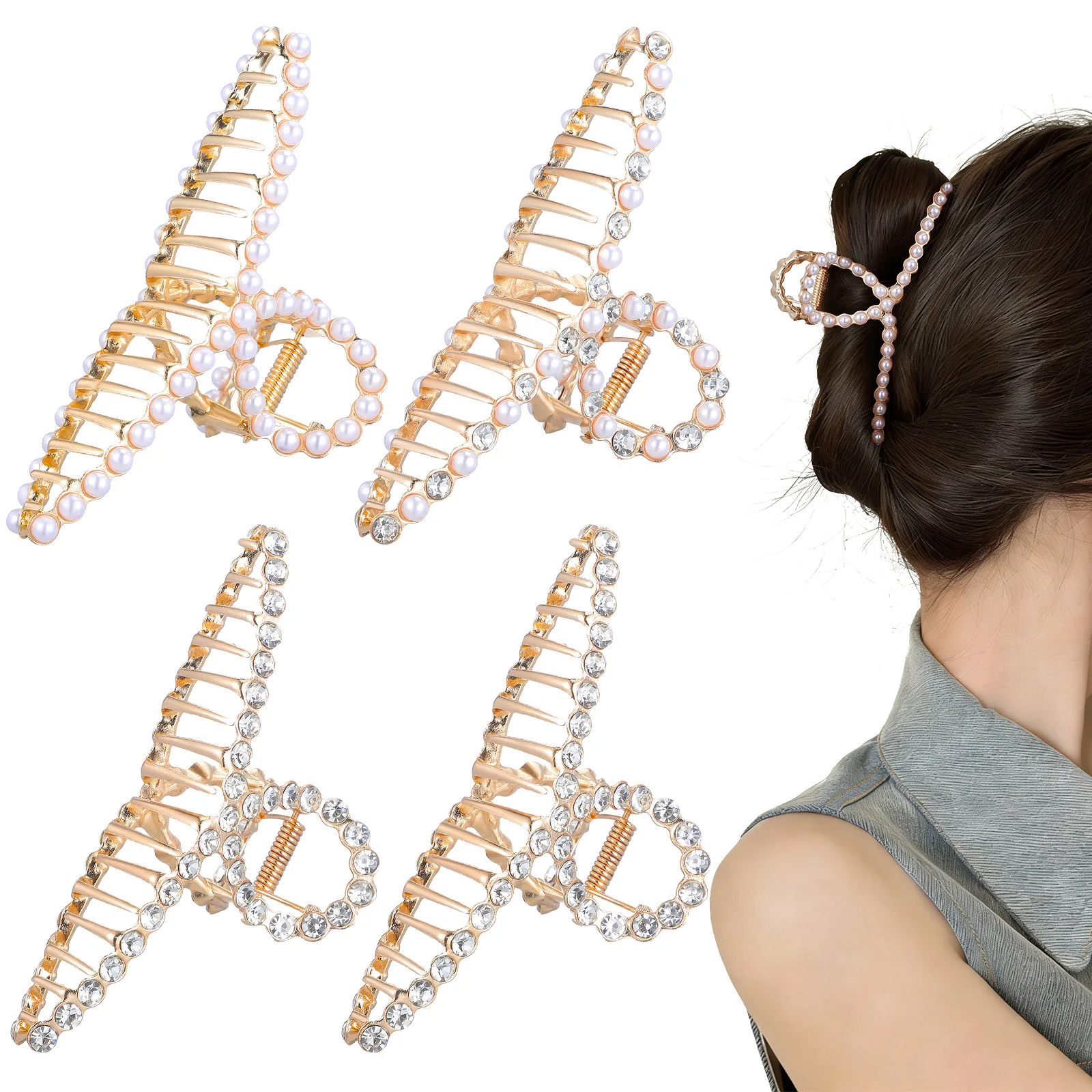 

2pcs Pearl Claw Clips For Women Barrette Thick Metal Clips For Women Claw Clip Hair Accessories Hair Clamp