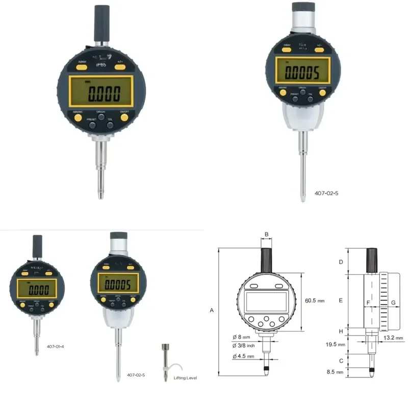 Digital Indicators for Measuring Range 0-12.7/25.4/50.8mm with IP65 Protection