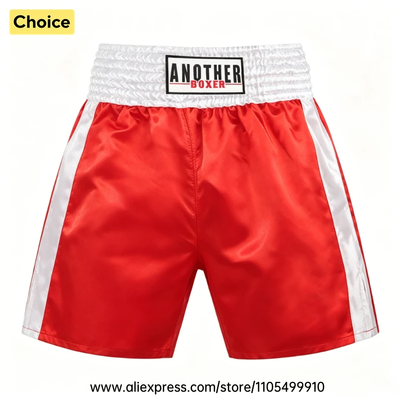 Red Boxing Fight Shorts Above Knee Side Slit Muay Thai Shorts Men Women Youth Training Trunks For MMA Kickboxing English Boxing
