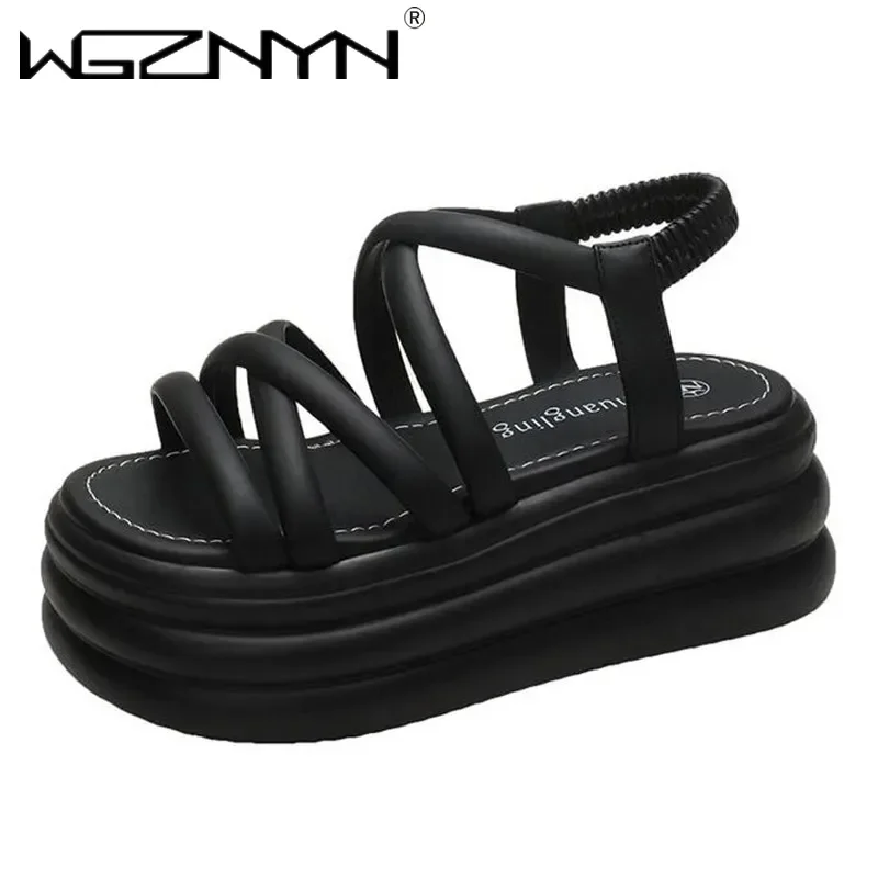 

2025 Cross Strap Wedge Heel Sandals Woman Summer 7.5CM Chunky Platform Slingbacks Women Slippers Thick Bottom Slides Flip Flops