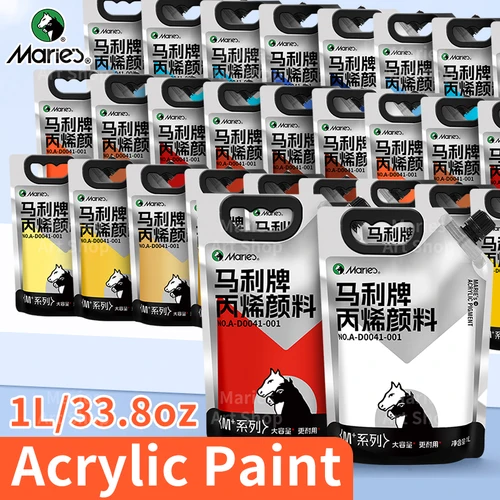 Pintura acrílica a granel grande de Marie (1L/33,8 oz), pintura sobre lienzo, vidrio, piedra, pintura artística con pigmentos ricos para artistas, adultos