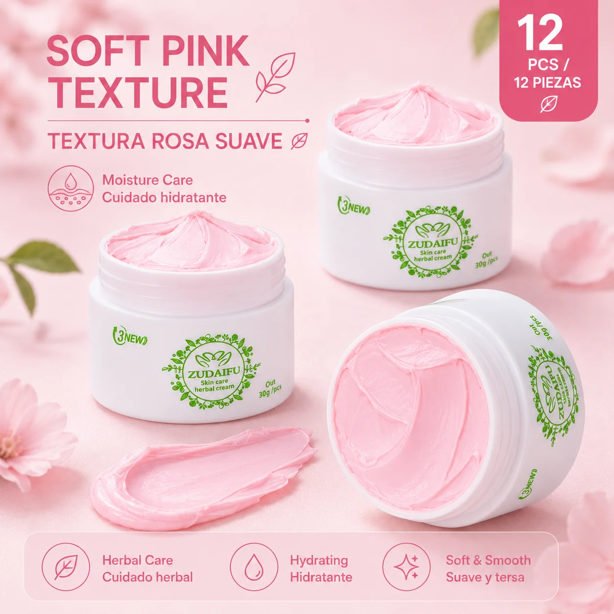 12pcs 【New date】 ZUDAIFU 3rd Generation Herbal Skin Care Cream, Buy 10 Get 2 Free, Pink Moisturizing Cream for Daily Use view 4