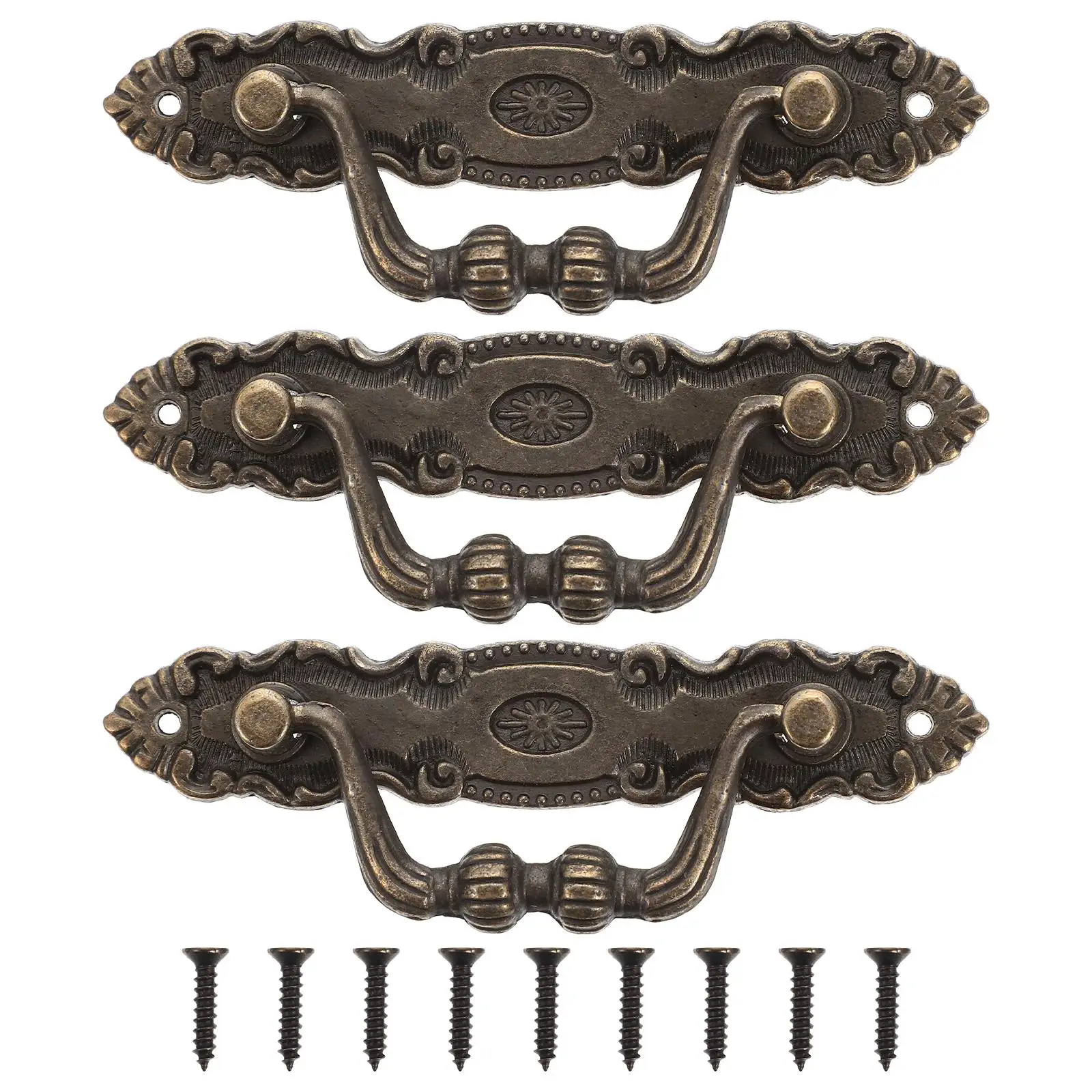 

Cabinet Handle Drawer Hardware Zinc Alloy Vintage Knobs Copper 3 Sets Dresser Pulls For Glass Doors Cabinets Windows Easy