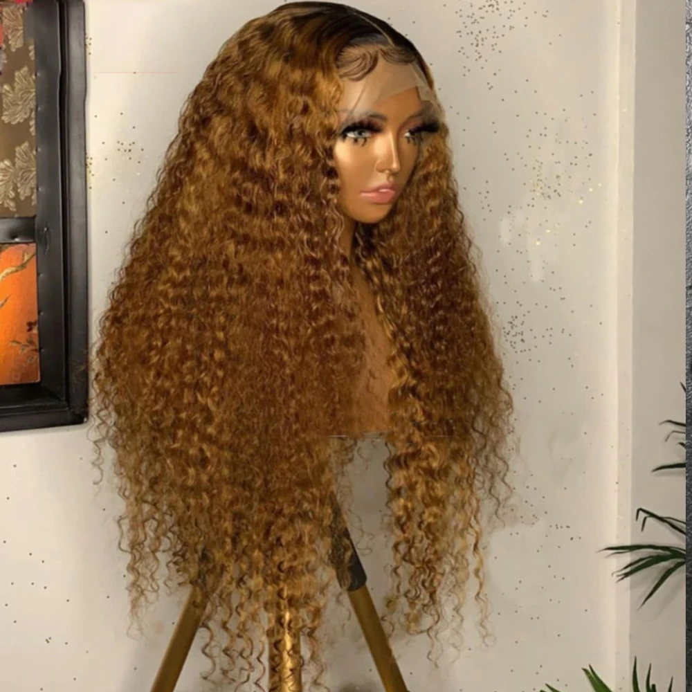 

Soft 26inch Long Ombre Honey Blonde 180%Density Kinky Curly Lace Front Wig For Black Women Baby Hair Glueless Preplucked Daily