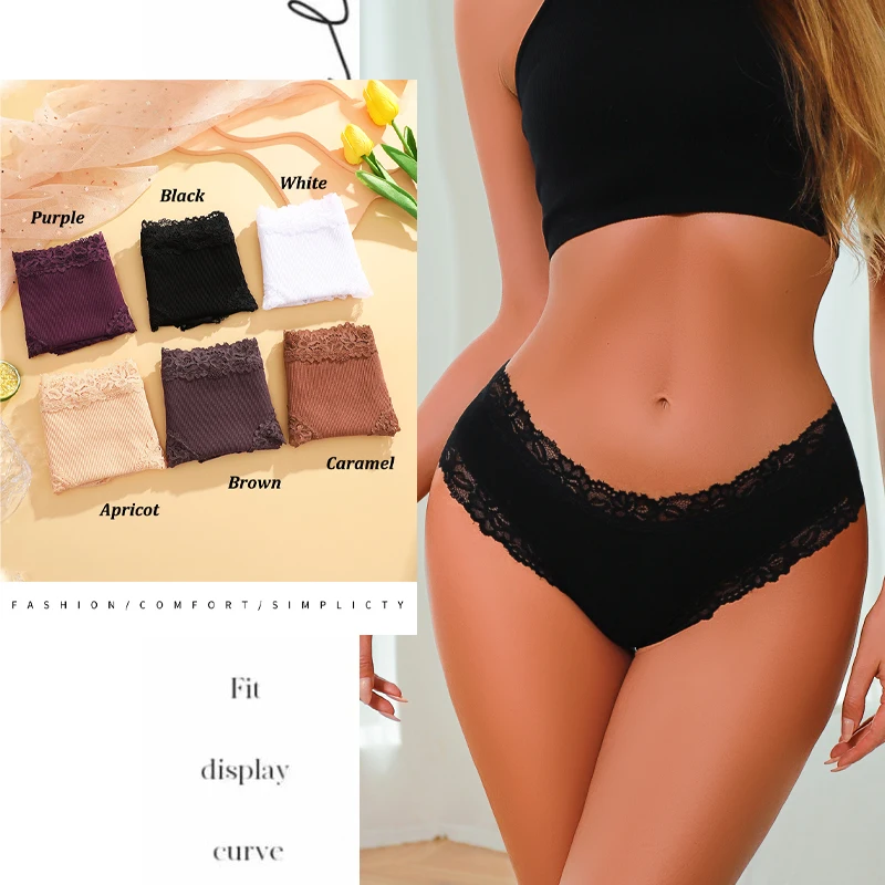 3PCS/Set Sexy Lace Cotton Panties for Women Flroal Lace Seamless Briefs Low Ris… - Image 3