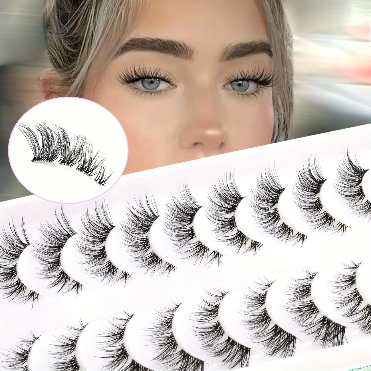 10 Paare falscher Wimpern, natürlicher Stil, gewellt, mit transparentem Band, angenehm zu tragen, leicht, geeignet für den täglichen Gebrauch, D