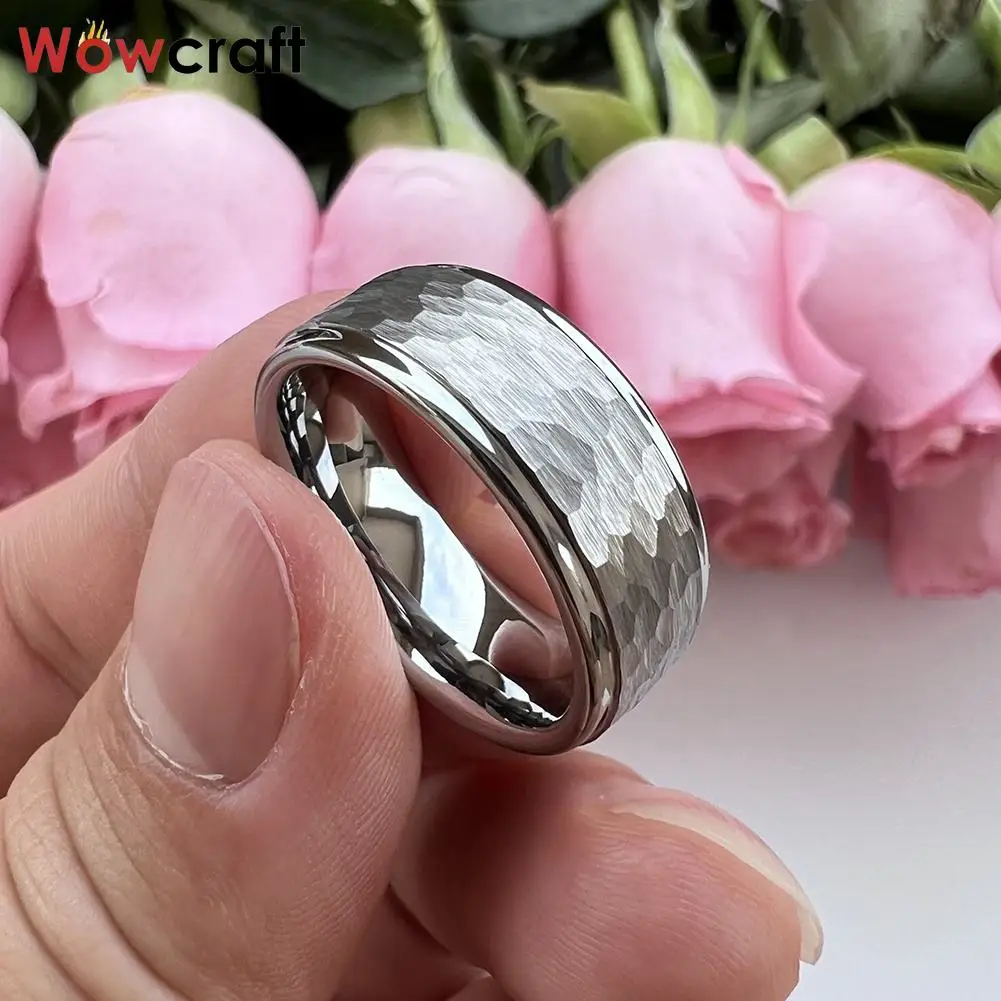 Hammered Tungsten Carbide Ring for Men Women Fashion Engagement Wedding Band