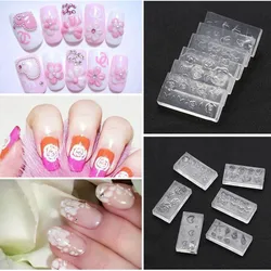 6Pcs/Set 3D Nail Art Molds Manicure Decoration Stencil Silicone Nails Carving Template DIY Acrylic UV Gel Nail Accessories Reuse