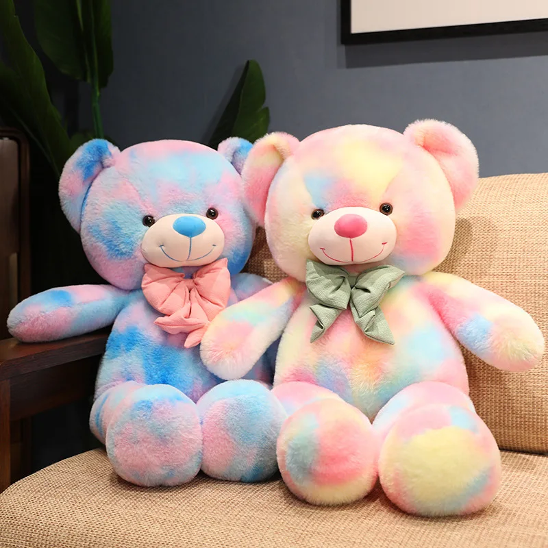 60/80 cm Kawaii Colorful Bowtie Teddy Bear Plush Toy Doll Soft Stuffed Animal Bear Plushies Pillow Girls Boys Children Birthday