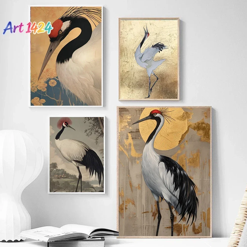 Chinese Retro Noble Qi Red Crowned Crane Art Poster Canvas Oil Painting Printmaking Painting Tea Room Living Room Home Decor