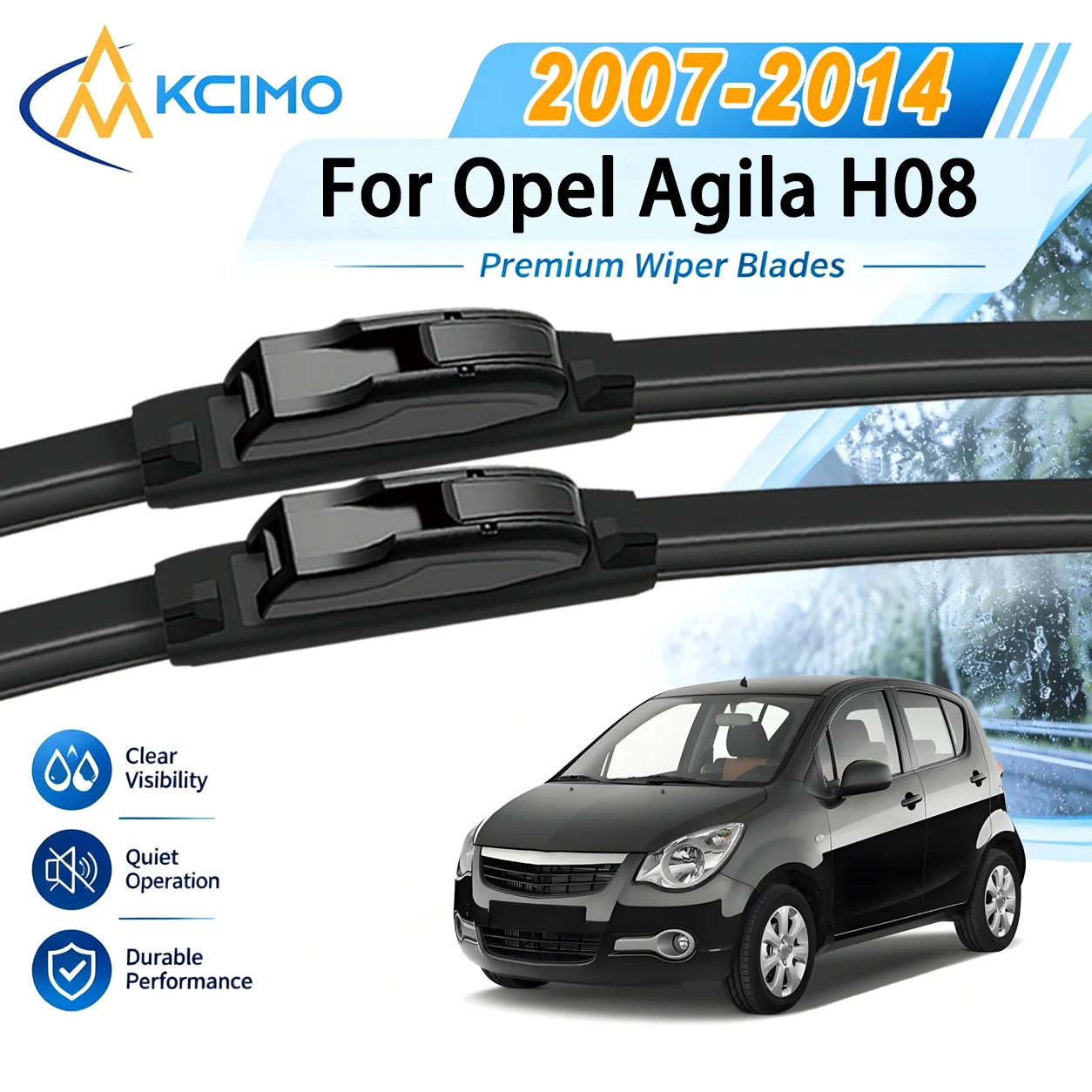 KCIMO Sturdy HD Car Windscreen Wipers for Opel Agila H08 2007-2014 Quiet Performance Auto Front Windshield Brush Accessories