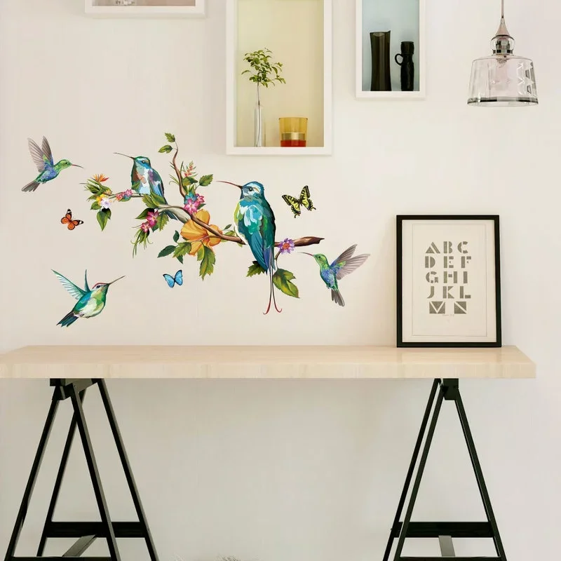 Watercolor Simulation Color Butterfly Branch Bird Window Stickers Bedroom Living Room Decor Wallpaper Home Decoration 25*70*2pcs
