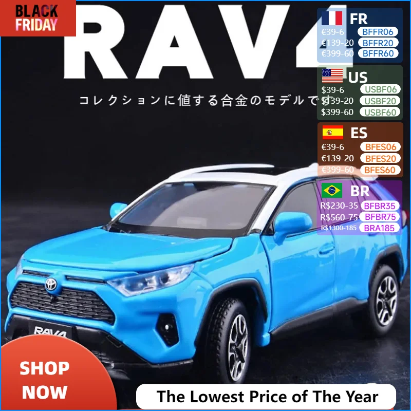 1:32 TOYOTA RAV4 SUV Alloy Car Model Diecasts Metal Toy Vehicles Car Model Simulation Sound Light Collection Toy Gift