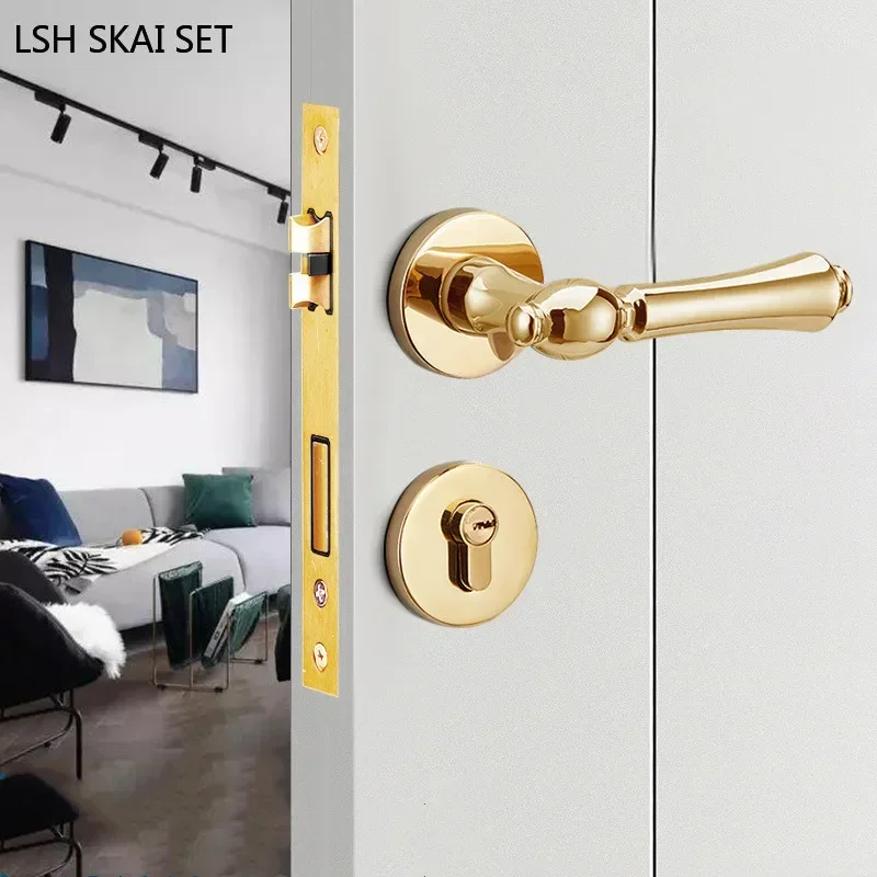 Door Knob with Lock and Key Golden Zinc Alloy Bedroom Split Door Lock Light Luxury Security Door Lock Household Hardware Lockset