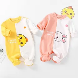 Monos de manga larga para recién nacidos, peleles de algodón puro suave, ropa exterior, pijamas estampados de dibujos animados para bebés, Otoño e Invierno