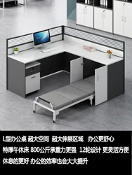 Staff Desk com Lunch Break Bed, Assento Cartão de tela, L-Shaped Office Workstation Tabela, Nap Folding Bed, personalizado