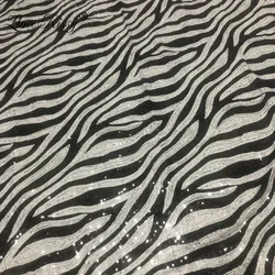 3MM Mesh Embroidered Zebra Pattern Sequin Fabric 5Yards/Lot DIY Glitter Fabric Hand Sewing Wedding Party Dresses Wide：125CM