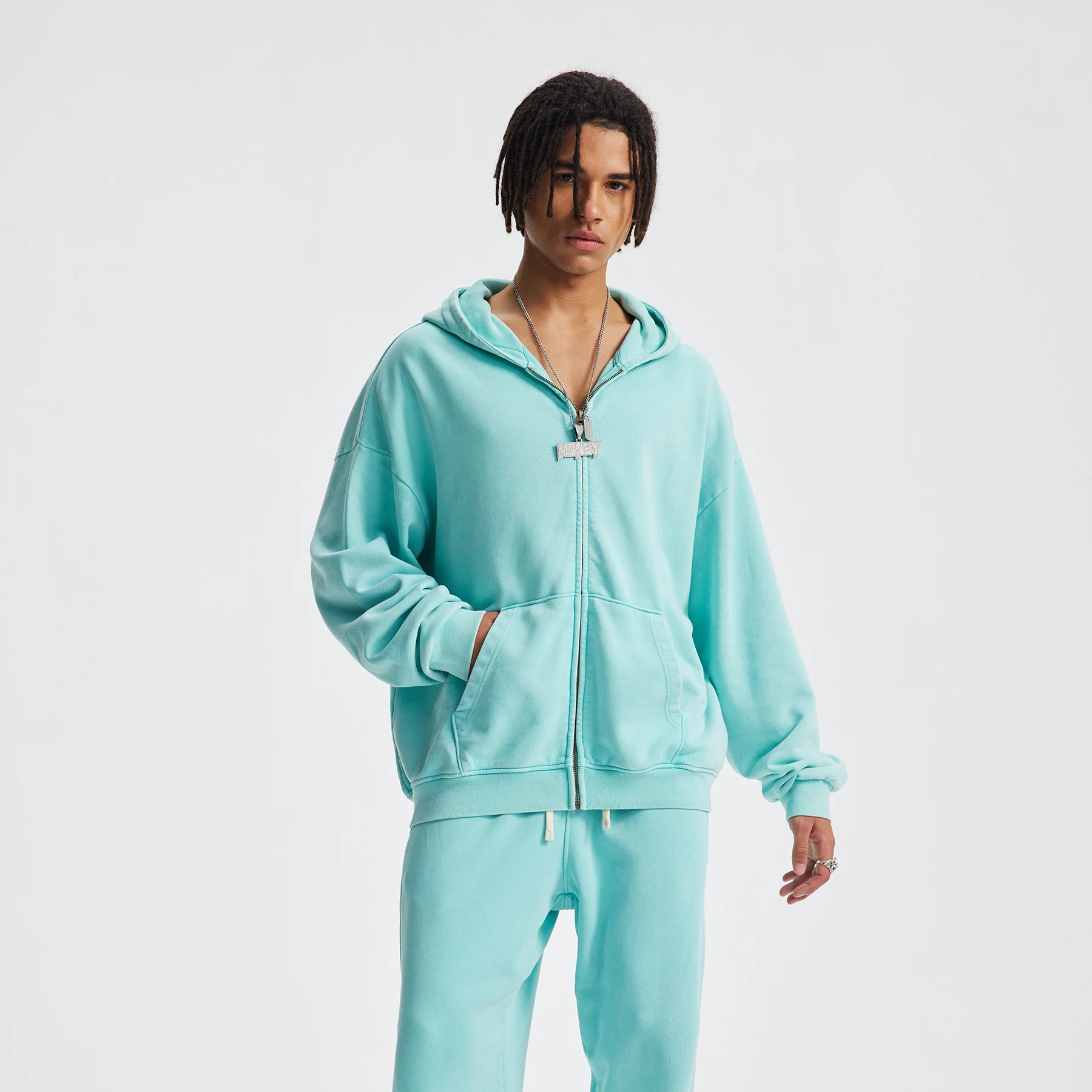 Hio Hop – sweat à capuche avec fermeture éclair, Cardigan en détresse, veste Double fil pur coton, Vintage lavé, automne et hiver, Y2k