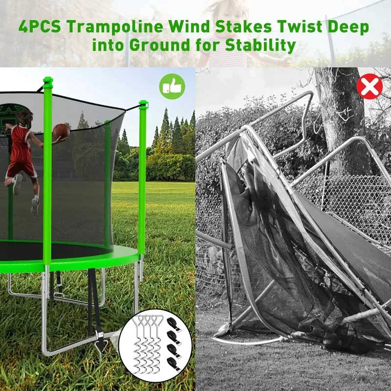 1500LBS 8 10 12 14 15 16 FT Tranpoline for Adults Kids with Safety Enclosure Net Basketball Hoop Ball Wind Stakes and Ladder Hea