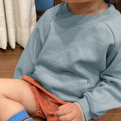 100% Cotton Children's Round Neck Shoulder Sleeved Sweatshirts Autumn New Boys And Girls Splicing Rib Korean Kids Sweaters