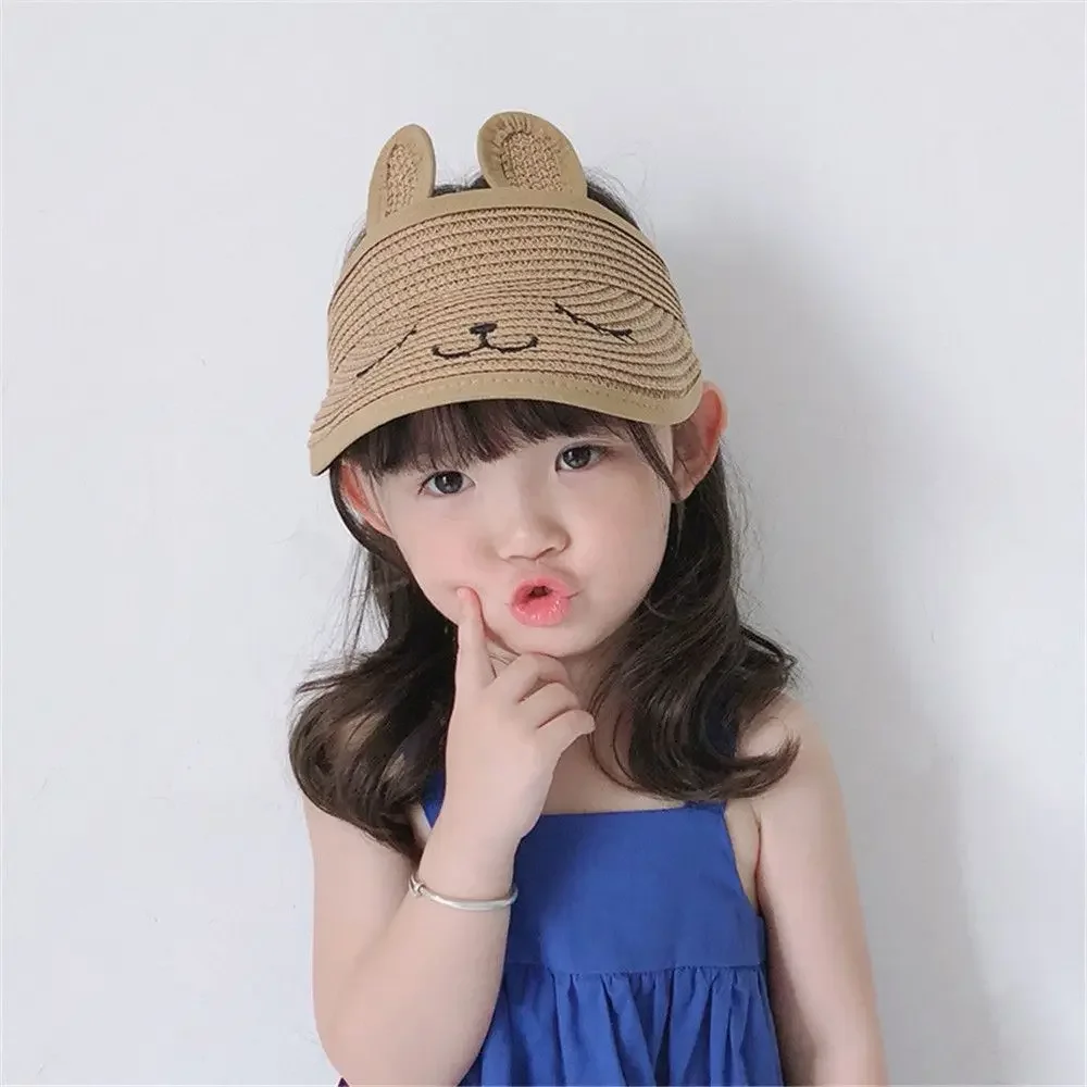 Boys Girls Empty Top Lovely Adjustable Visor Cap Kids Straw Hat Sun Hat Wide Brim