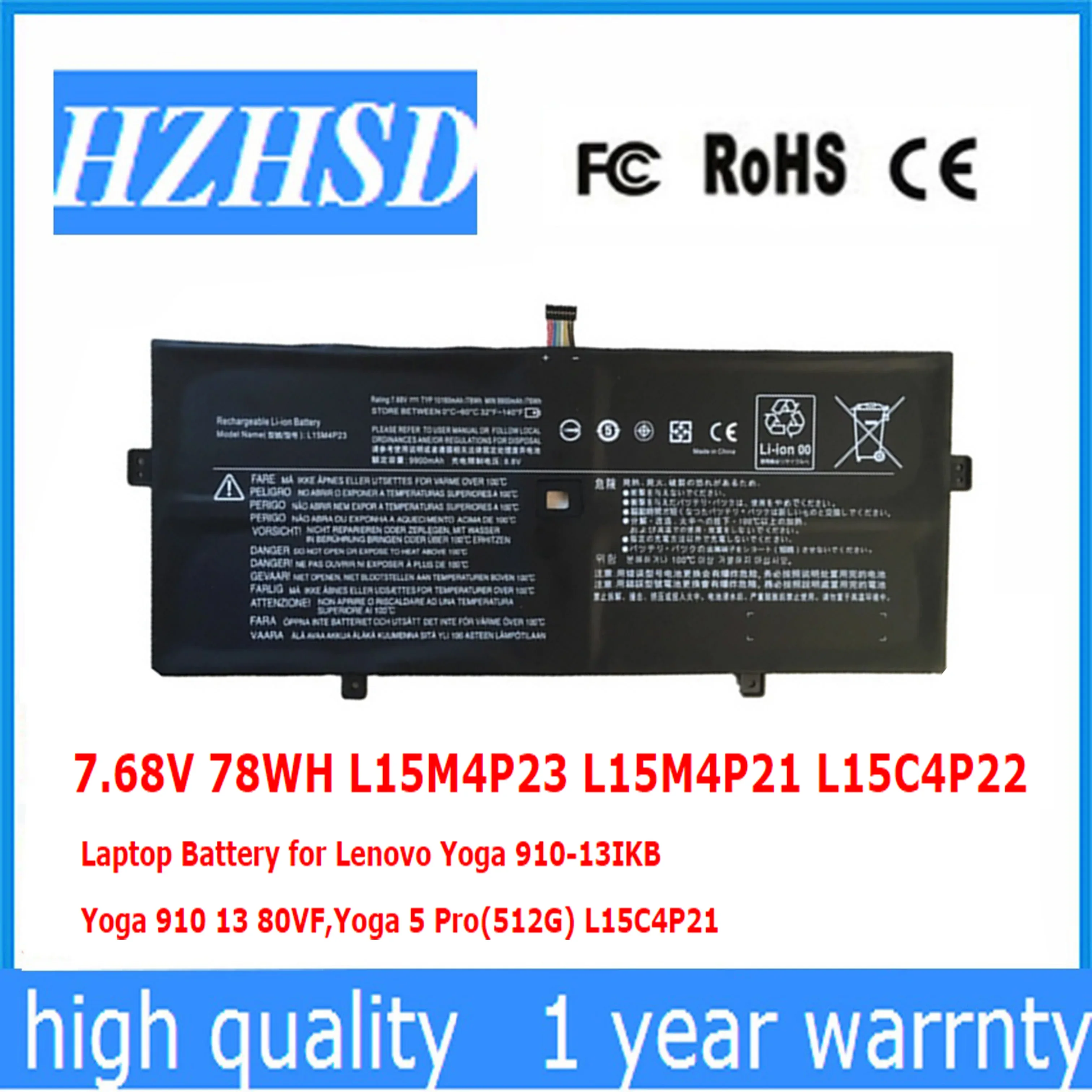 7.68V 78WH L15M4P23 L15M4P21 L15C4P22 Laptop Battery for Lenovo Yoga 910-13IKB Yoga 910 13 80VF,Yoga 5 Pro(512G) L15C4P21