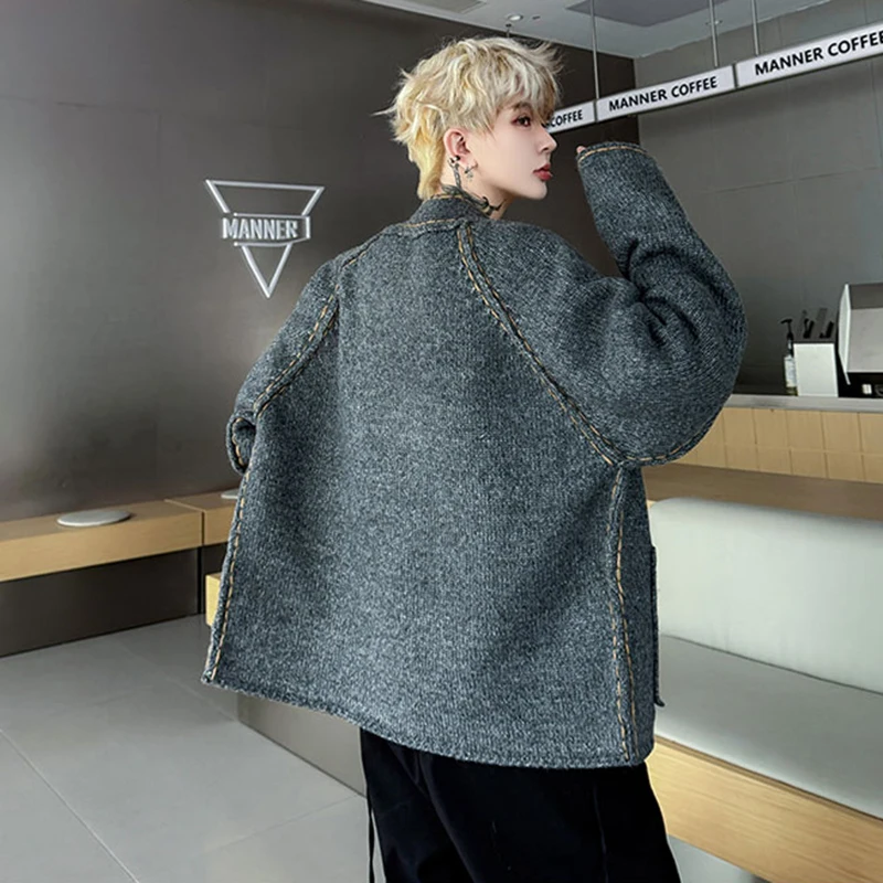 LUZHEN التطريز مخطط تصميم فضفاض الخامس الرقبة سترة مشغولة من الصوف الرجال 2025 شتاء جديد موضة عالية الجودة وسيم سترة JY4832 #3