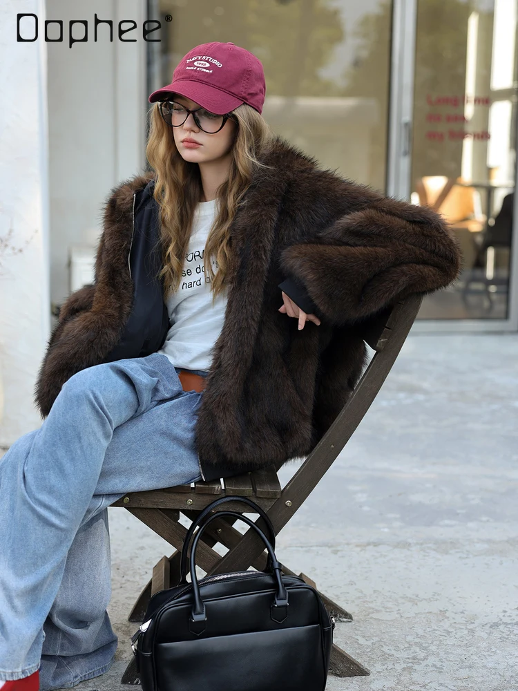 الشتاء الكورية Ins الشارع شخصية مقنعين صديقة للبيئة فو الفراء قصيرة الوجهين سترة قطن سميكة تنوعا معطف غير رسمي #4