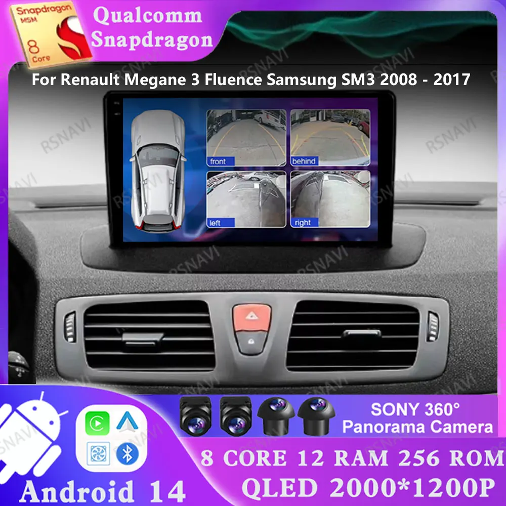 Android 14 For Renault Megane 3 Fluence Samsung SM3 2008 - 2017 AUTO 2 DIN Head Unit Viedo Player GPS Stereo DSP Qualcomm DVD