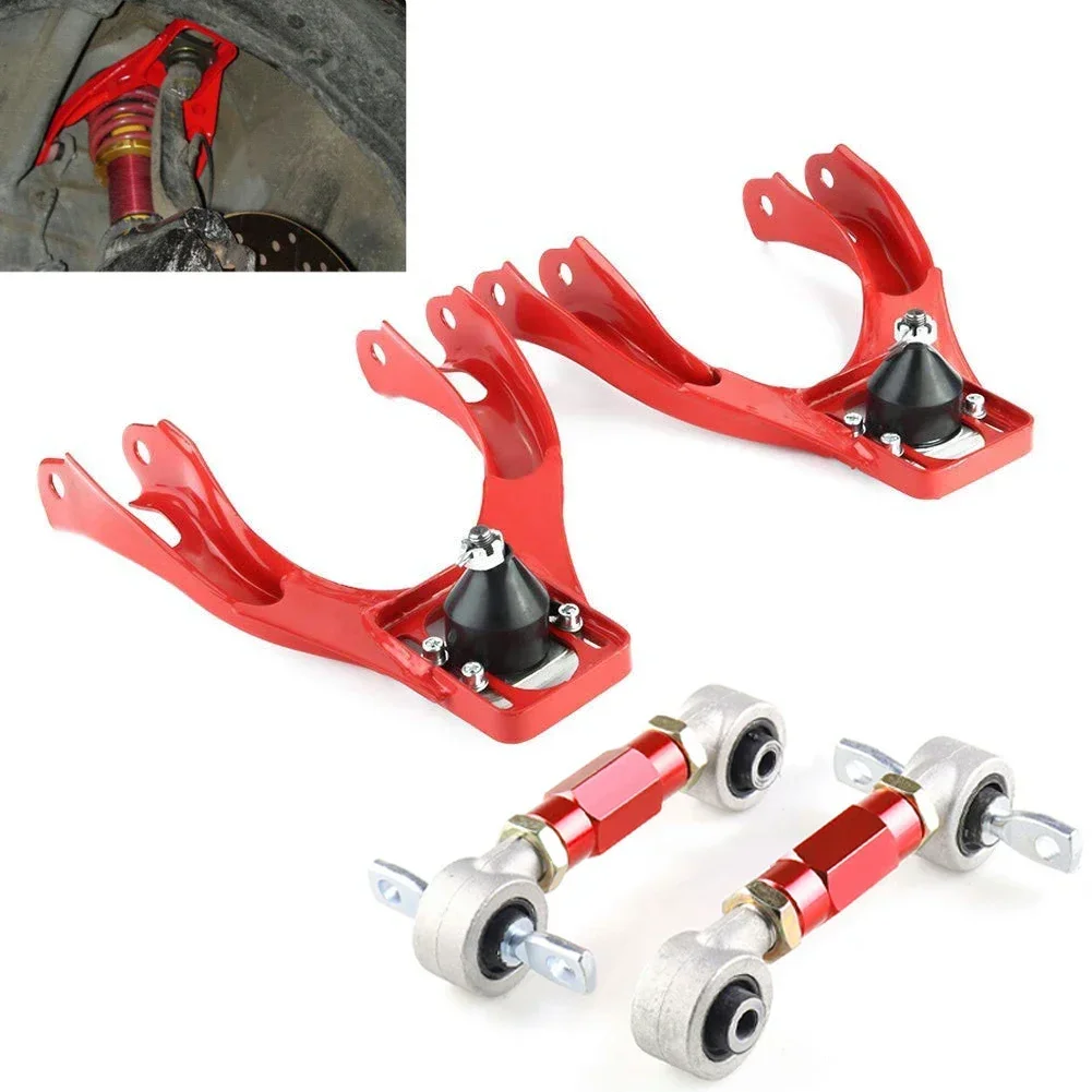 Front Rear Upper Camber Arm AdjustableTube Kits For 92-95 Honda Civic Eg + 92-00 Adjustable Camber Kit Red Car Accessories