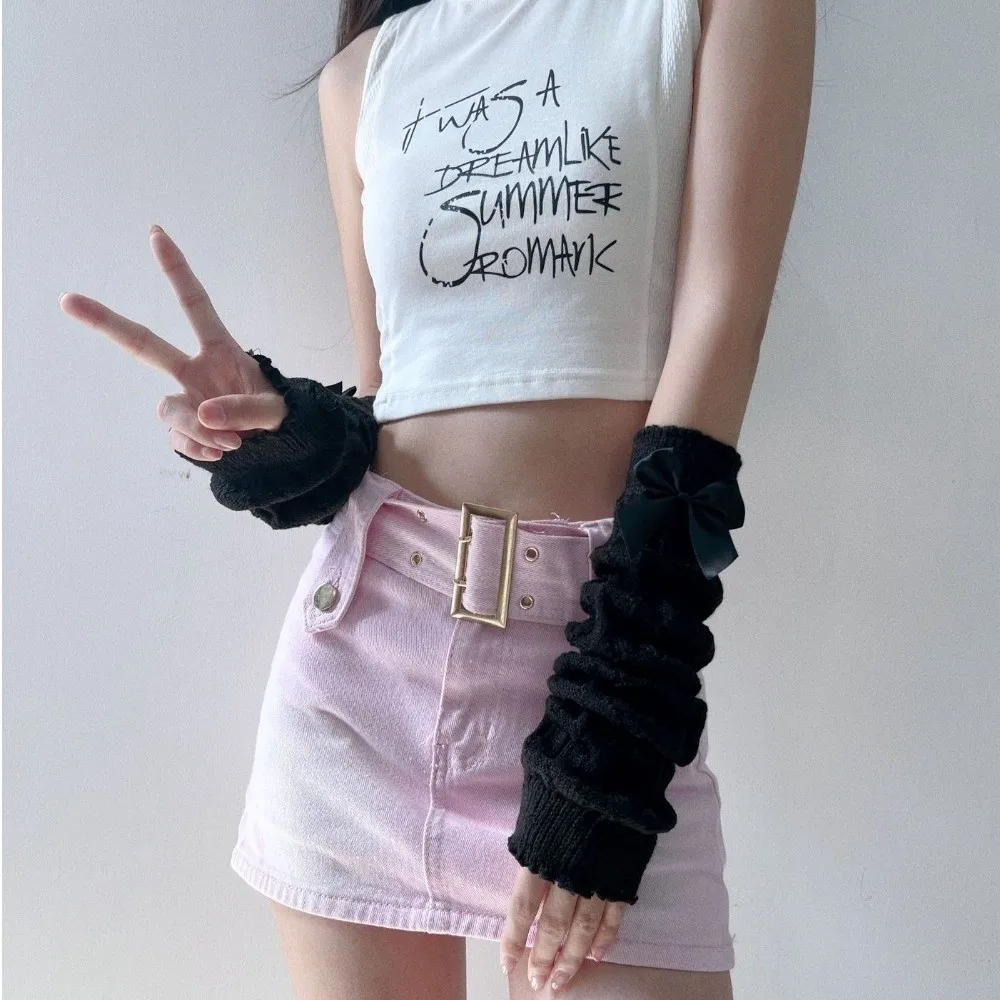 Fashion Long Arm Warmer Gloves Knitted Cold Proof Warm Arm Sleeve Cute Bow Fingerless Gloves Autumn Winter