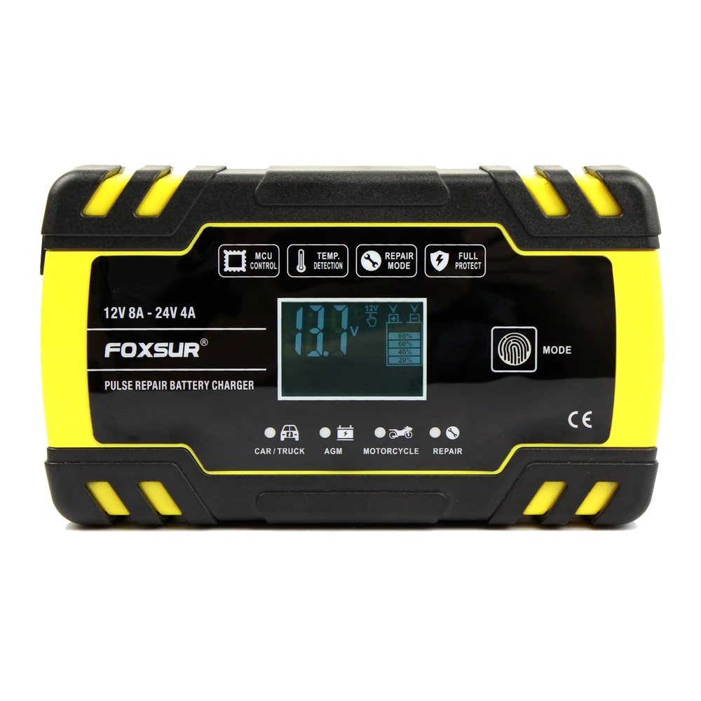 FOXSUR 12V/24V 8A Smart Battery Charger Automatic Start Fast Charger Use For Car Motorcycle Truck Deepcycle Wet Dry Lead Acid