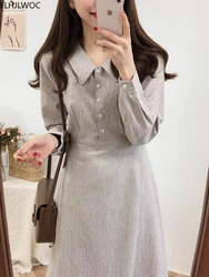 Cotton Vintage Dresses Latice Women Long Sleeve Bow Tie Ribbon Design Preppy Korea Japan Style Plaid Dress Long Cute 8123