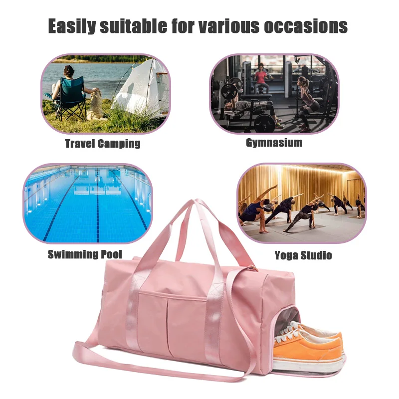 Bolso deportivo multifunción para hombre y mujer, bolsa de viaje para gimnasio y natación, color negro y rosa