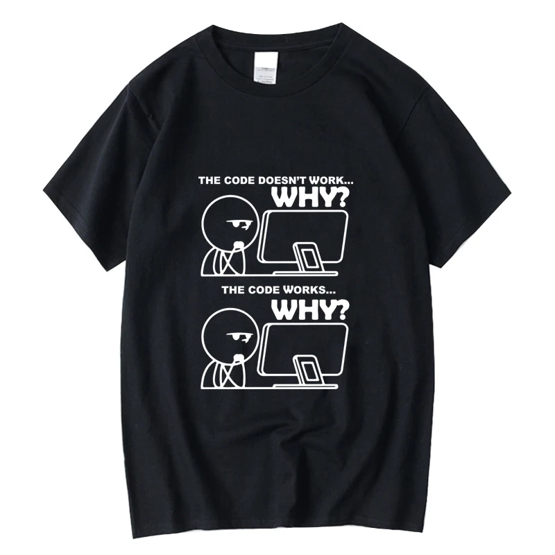 XINYI Men's T-shirt 100% Cotton Funny Programmer Print Summer Casual Short Sleeve round Neck Customizable Hand-Painted Design