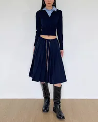 Women Drawstring Pleated Batavia Midi Skirt