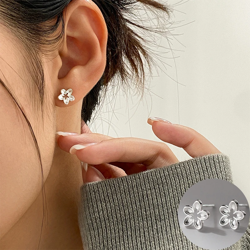 100% 925 Sterling Silver Flower Studs Earring for Women Girl Fashion Geometric Hollow Out Design Jewelry Party Gift Dropshipping