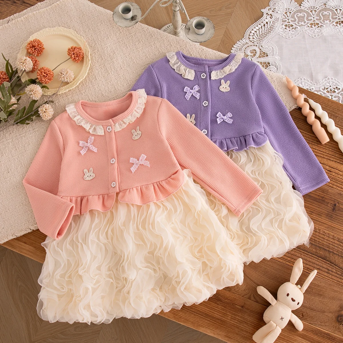 Sweet Beauty Baby Dress Autumn New Long Sleeved  Girls' Birthday Mesh Princess Dress Outdoor Vacation Dress Children's Clothing