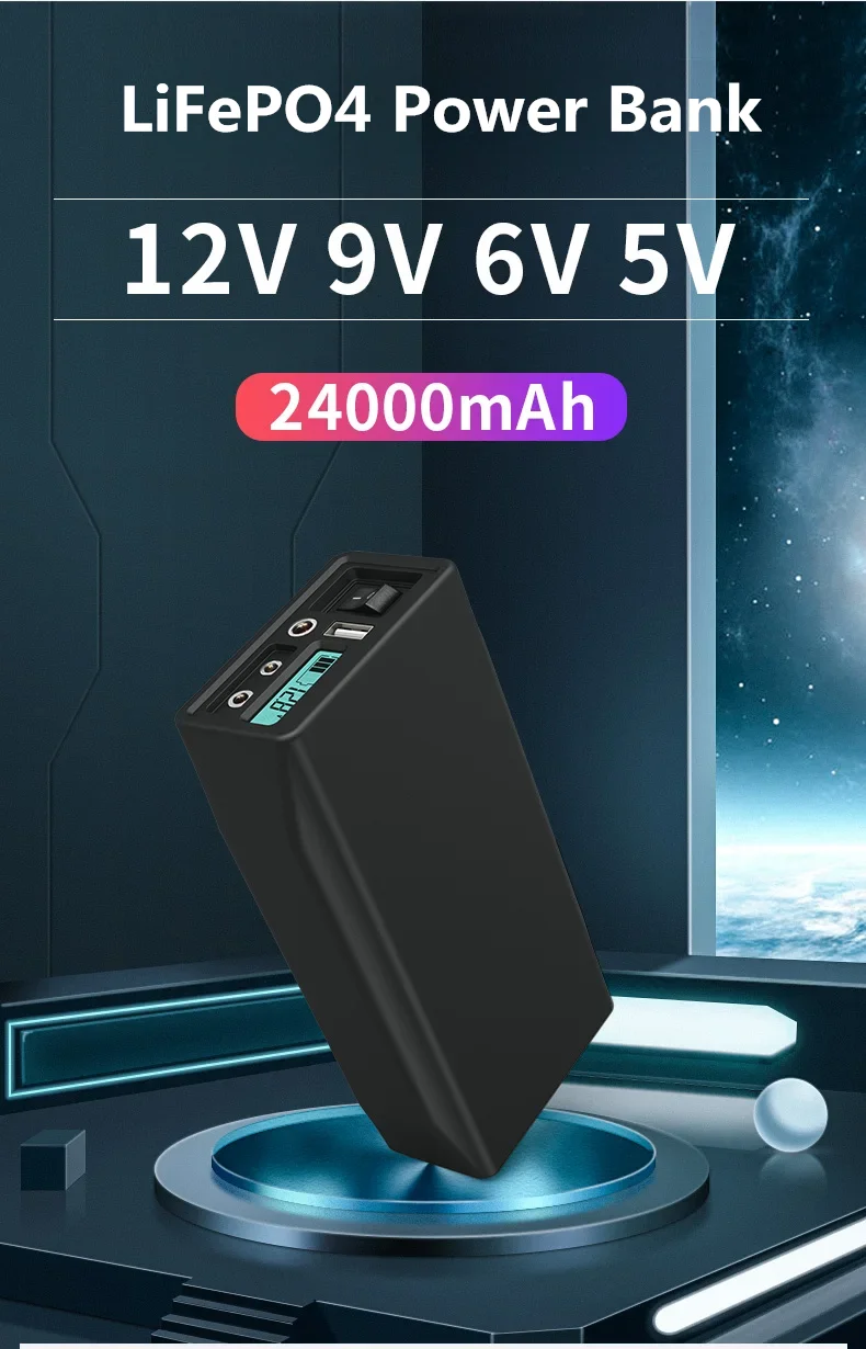 

12V 9V 6V 5V 24000MAH LiFePO4 Lithium USB Battery for Monitor,Router,Lights, Voice Box Portable Power Bank